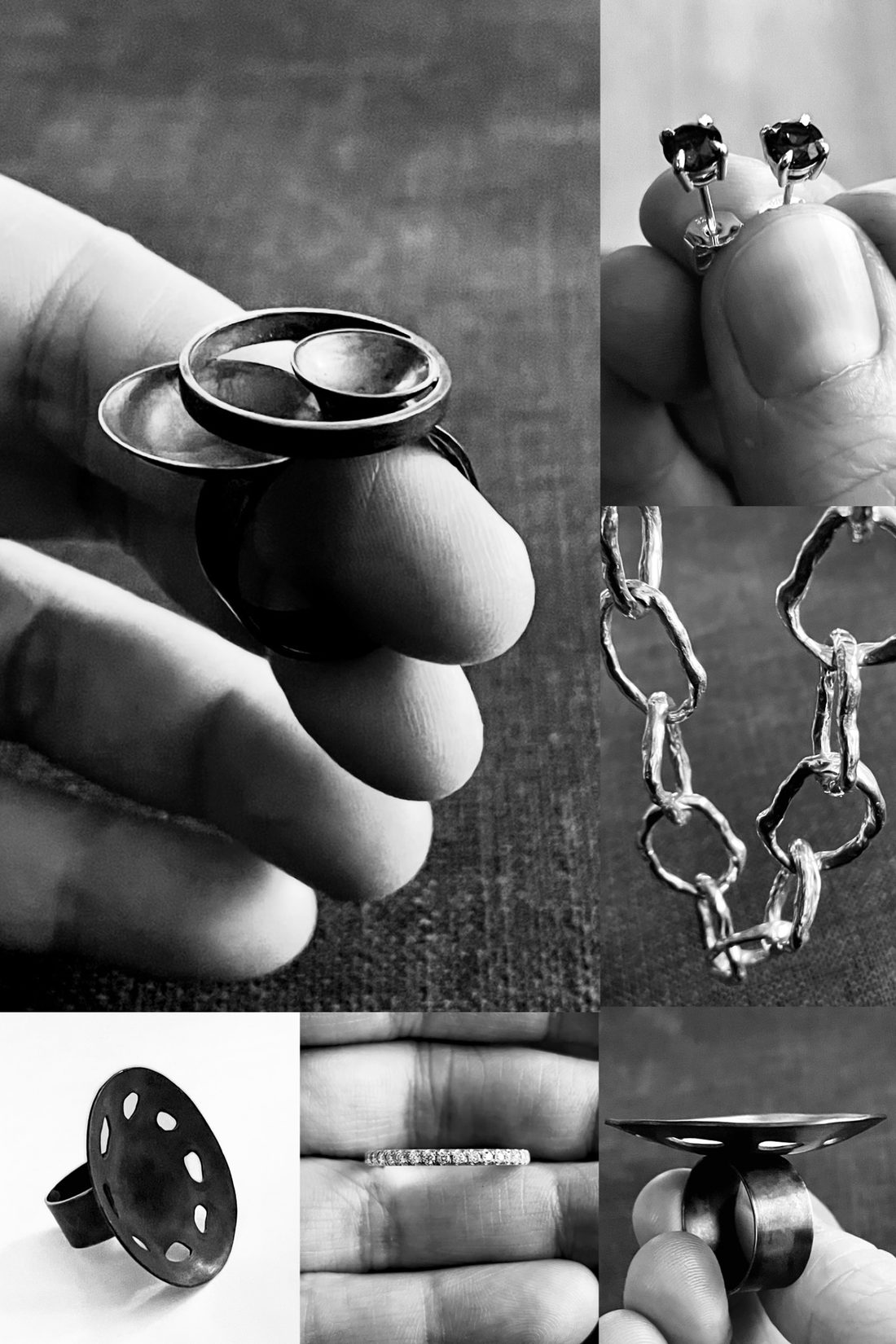 Rings, earrings and chain jewellery by Stefanie Lecompte